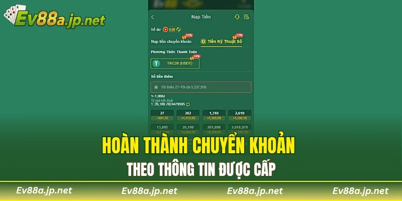 Hoàn thành chuyển khoản theo thông tin được cấp